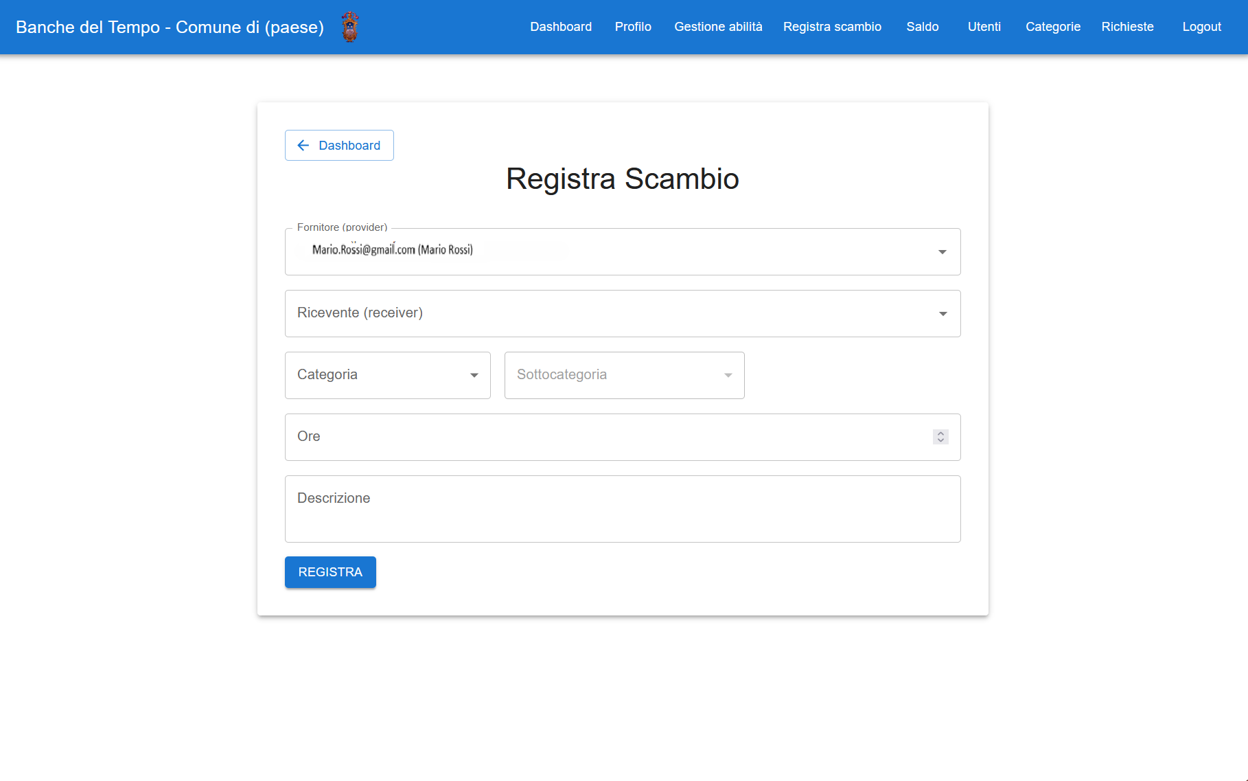 Registra Scambio